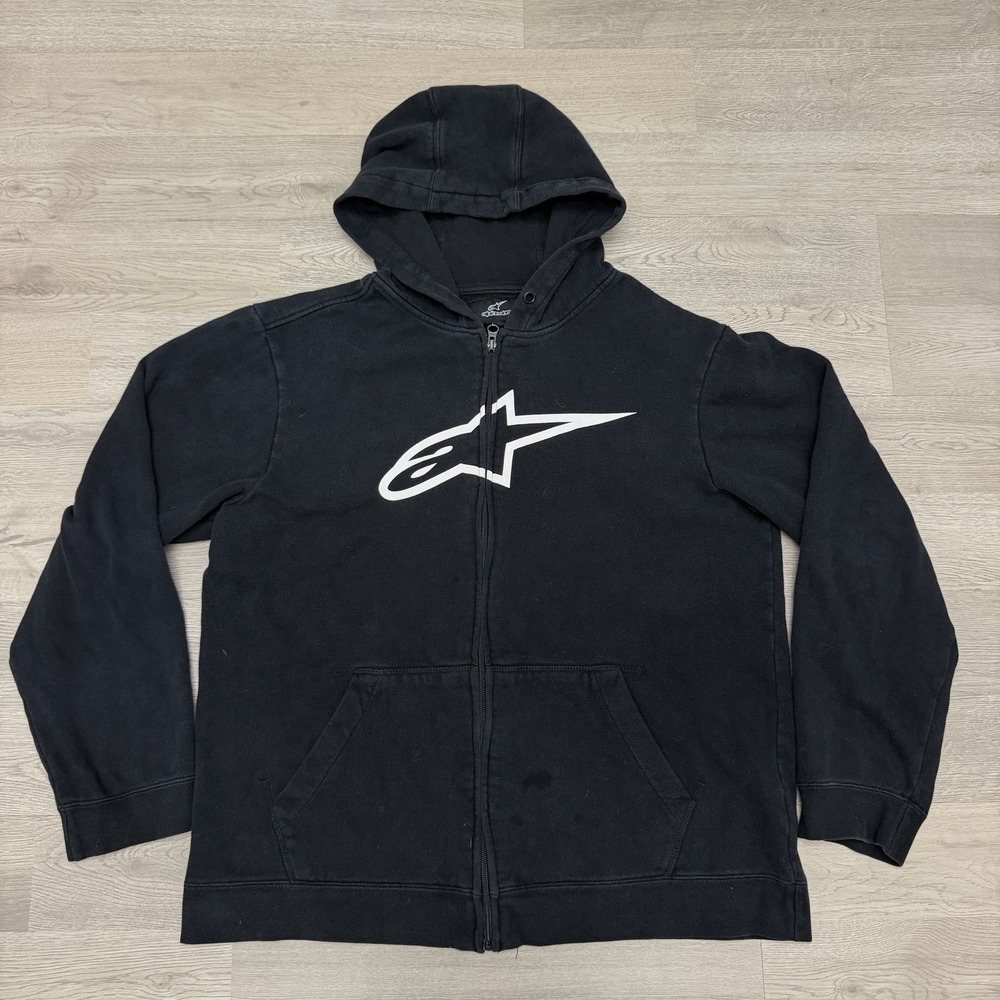 Alpinestars Hoodie Mens Large Black Full Zip Big Logo Motorcycle Motocross